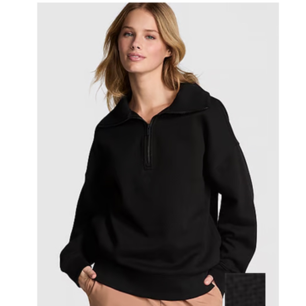 NWOT Victoria’s Secret PINK Ivy Fleece Half-Zip Sweatshirt - Black - Size Medium